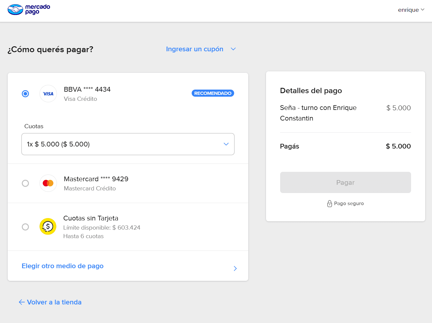 Checkout de Mercado Pago para cobrar señas y consultas