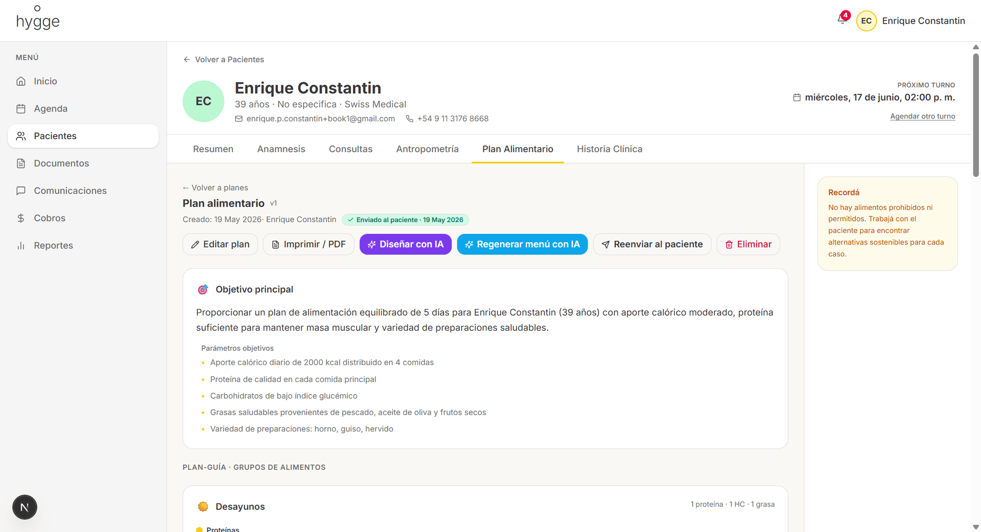 Plan alimentario armado con IA