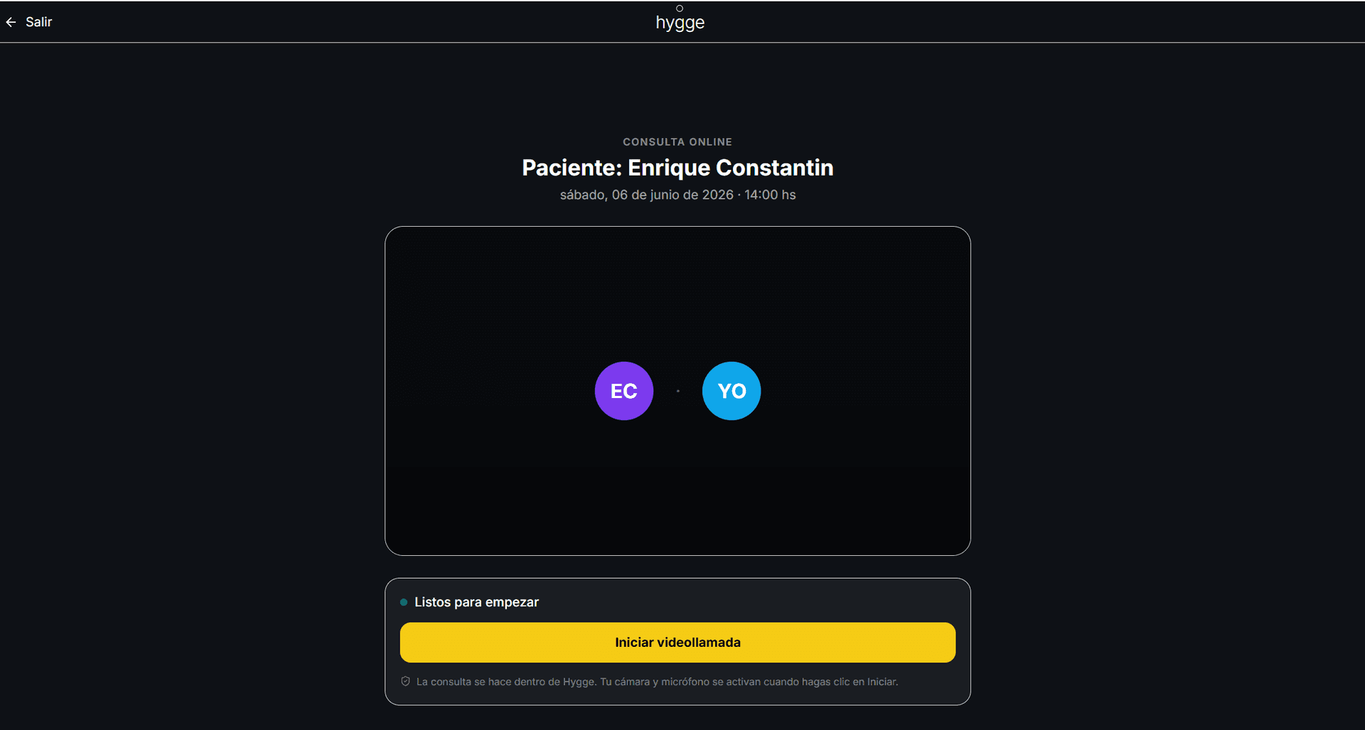 Videoconsulta dentro de Hygge con transcripción automática